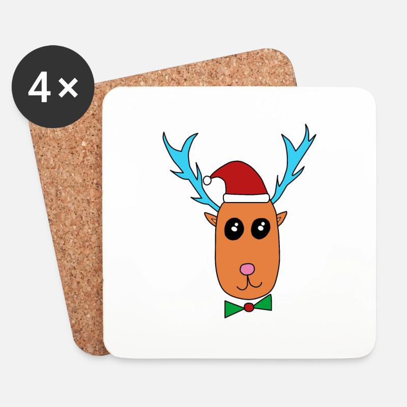 Rentier feiert Weihnachten - Untersetzer (4er-Set) - Weiß