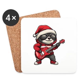 Faultier Weihnachten Rocker Gitarre - Untersetzer (4er-Set) - Weiß - Vorne