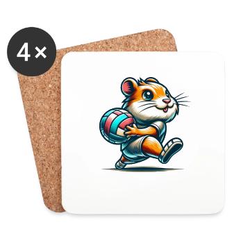 Cute hamster with volleyball - Coasters (set of 4) - white - Front