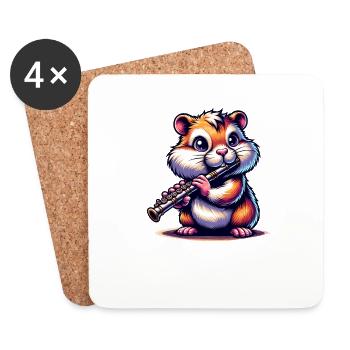 Lustiger Hamster Mit Flöte Illustration - Untersetzer (4er-Set) - Weiß - Vorne