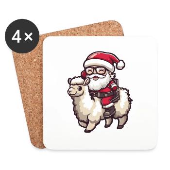 Alpaka Llama Weihnachtsmann - Untersetzer (4er-Set) - Weiß - Vorne