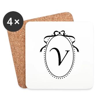 Vintage Letter V Ribbon - Gift Idea - Coasters (set of 4) - white - Front