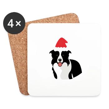 Border collie porte chapeau de père Noël - Dessous de verre (lot de 4) - blanc - Devant