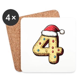 Biscuit de Noël à 4 chiffres - Dessous de verre (lot de 4) - blanc - Devant