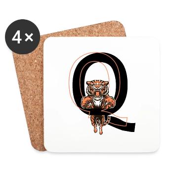 Letter Q Tiger - Gift Idea - Coasters (set of 4) - white - Front