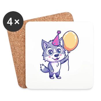 Bande dessinée d’anniversaire de loup - Dessous de verre (lot de 4) - blanc - Devant