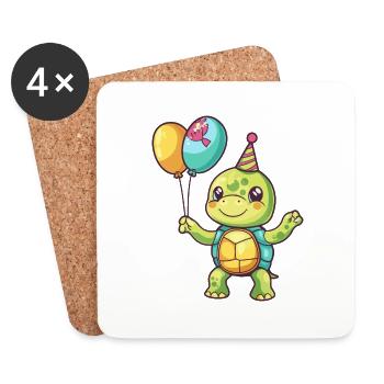 Bande dessinée d’anniversaire de tortue - Dessous de verre (lot de 4) - blanc - Devant