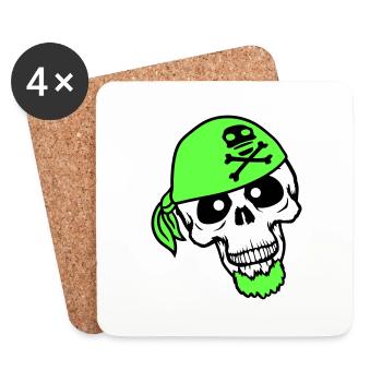 Chapeau de pirate crâne squelette tête de mort Halloween - Dessous de verre (lot de 4) - blanc - Devant
