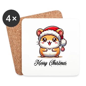Hamster Weihnachten Joyeux Noël - Dessous de verre (lot de 4) - blanc - Devant