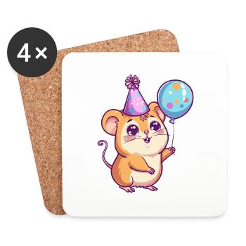 Hamster Birthday Comic Cute - Coasters (set of 4) - white - Front