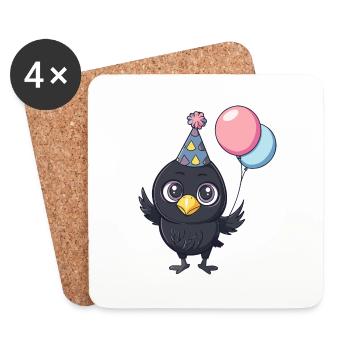 Corbeau Corbeau Anniversaire Bande dessinée Mignon - Dessous de verre (lot de 4) - blanc - Devant