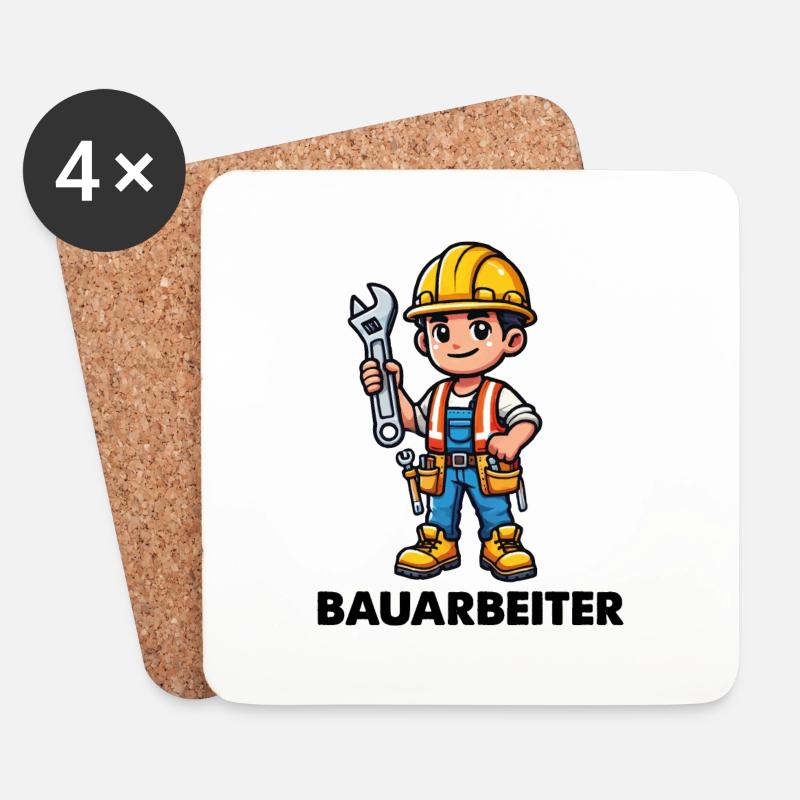 Bauarbeiter - Untersetzer (4er-Set) - Weiß