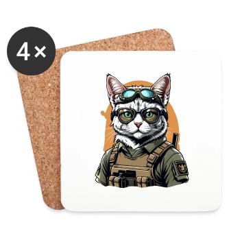 Cat Airsoft Katze spielt Airsoft Militär Geschenk - Untersetzer (4er-Set) - Weiß - Vorne