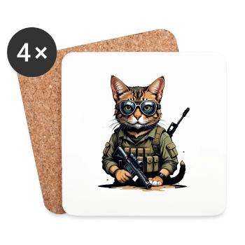 Cat Airsoft Katze spielt Airsoft Militär Geschenk - Untersetzer (4er-Set) - Weiß - Vorne