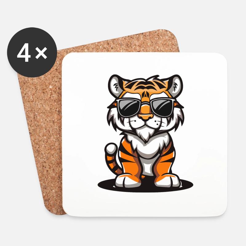 Tiger Comic Cool - Untersetzer (4er-Set) - Weiß