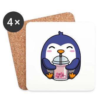 Niedlicher Pinguin mit Bubble Tea - Untersetzer (4er-Set) - Weiß - Vorne