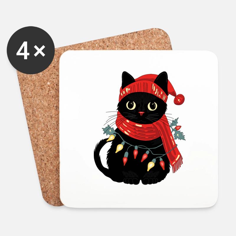 Katze und winter - Untersetzer (4er-Set) - Weiß