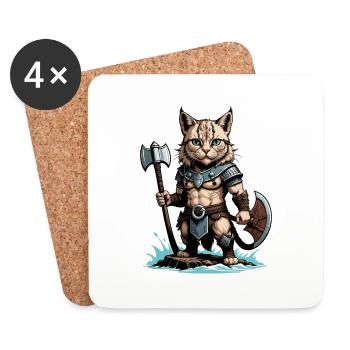 Chat Viking Viking Chat Cadeau Mignon - Dessous de verre (lot de 4) - blanc - Devant