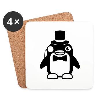 Penguin Gentleman Sir Mr. Top Hat Monocle - Coasters (set of 4) - white - Front