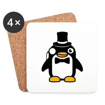 Pingouin Gentleman Sir M. Monocle Haut de Forme - Dessous de verre (lot de 4) - blanc - Devant