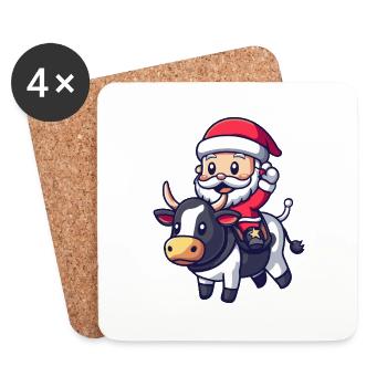 Kuh Weihnachtsmann Cartoon - Untersetzer (4er-Set) - Weiß - Vorne
