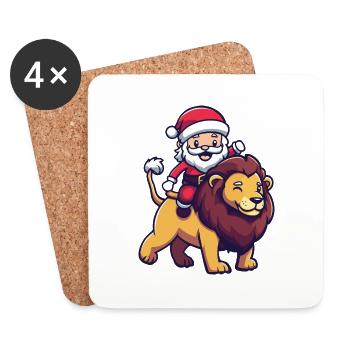 Lion Père Noël dessin animé - Dessous de verre (lot de 4) - blanc - Devant