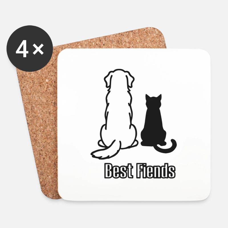 Hund & Katze - "Best Fiends" Design - Untersetzer (4er-Set) - Weiß