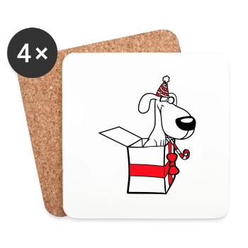 Chien Anniversaire Cadeau Fête Chapeau Célébrer Crapaud - Dessous de verre (lot de 4) - blanc - Devant