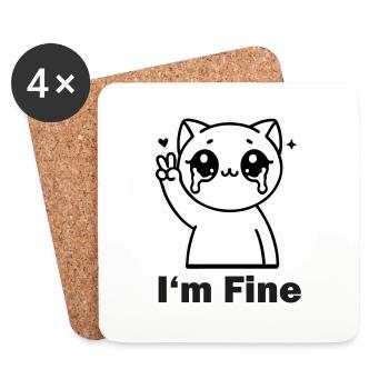 Crysis chat montrant le signe de paix - Design « I’m Fine » - Dessous de verre (lot de 4) - blanc - Devant