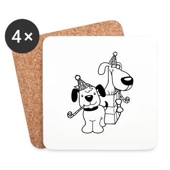 2 chiens anniversaire cadeau fête chapeau célébrer crapaud - Dessous de verre (lot de 4) - blanc - Devant