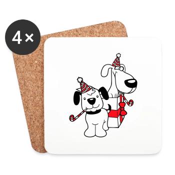 2 chiens anniversaire cadeau fête chapeau célébrer crapaud - Dessous de verre (lot de 4) - blanc - Devant