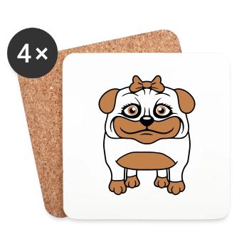 Dog Pug Girl Pretty Bow Woman Female - Coasters (set of 4) - white - Front