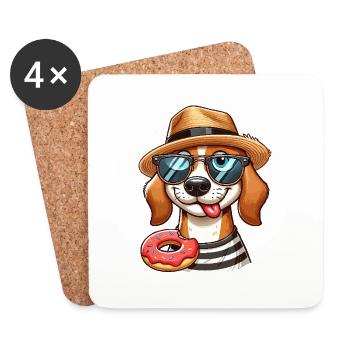 Hund mit Donut - Untersetzer (4er-Set) - Weiß - Vorne