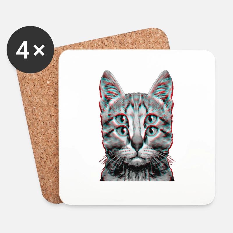 Glitch Weird Cat Kitten Optical Illusion - Untersetzer (4er-Set) - Weiß