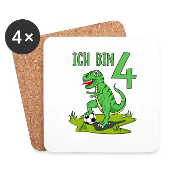 dinosaure rex football 4 anniversaire - Dessous de verre (lot de 4) - blanc - Devant