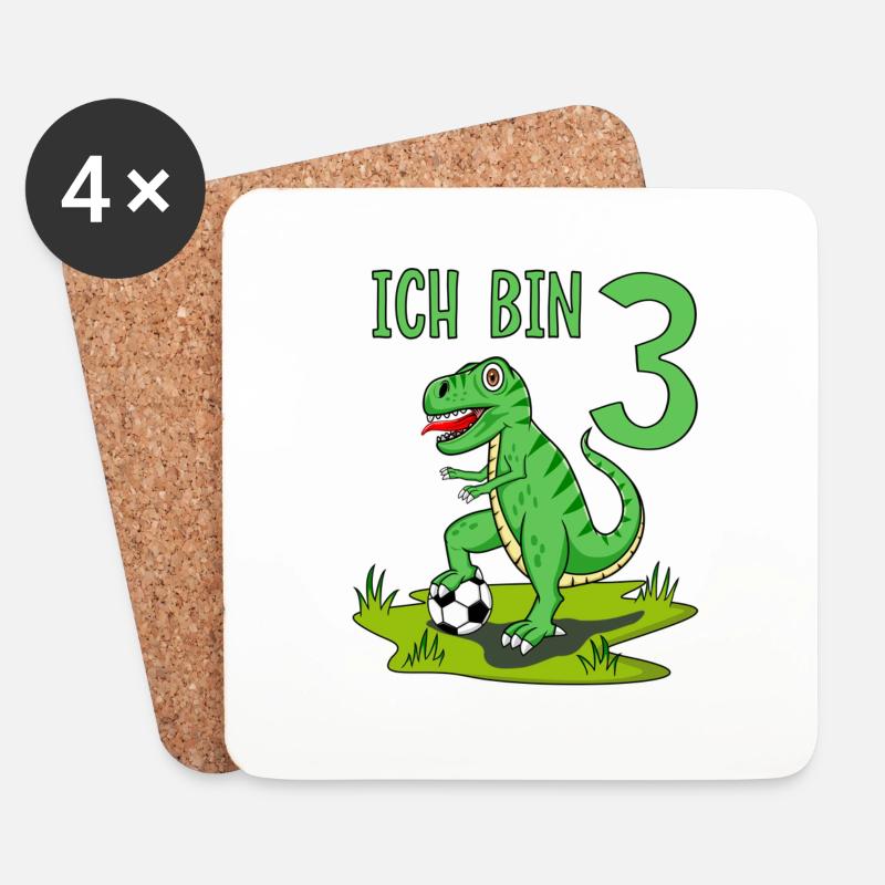 Dinosaurier Rex Fußball 3 Geburtstag - Untersetzer (4er-Set) - Weiß