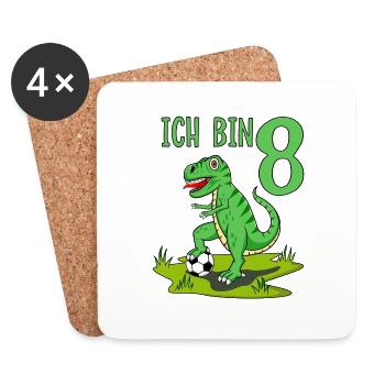 dinosaure rex football 8 anniversaire - Dessous de verre (lot de 4) - blanc - Devant