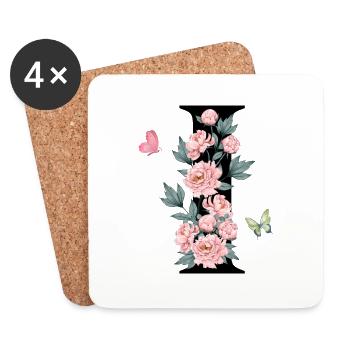 Buchstabe i rosa Blumen - Untersetzer (4er-Set) - Weiß - Vorne