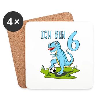 Dinosaure Rex Football 6 Anniversaire Bleu - Dessous de verre (lot de 4) - blanc - Devant