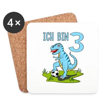 Dinosaure Rex Football 3 Anniversaire Bleu - Dessous de verre (lot de 4) - blanc - Devant