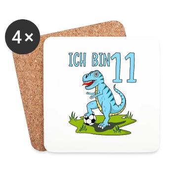 Dinosaure Rex Football 11ème Anniversaire Bleu - Dessous de verre (lot de 4) - blanc - Devant
