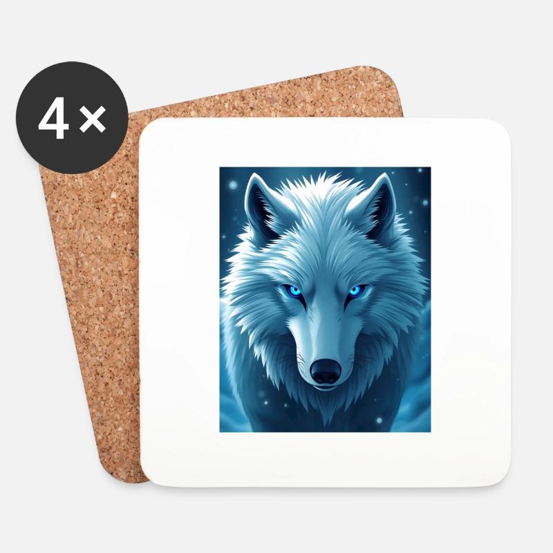 Anime Snow Wolf - Coasters (set of 4) - white