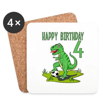 Dinosaure Rex Football 4 Joyeux Anniversaire Vert - Dessous de verre (lot de 4) - blanc - Devant