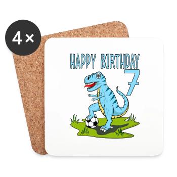 Dinosaure Rex Football 7 Joyeux Anniversaire Bleu - Dessous de verre (lot de 4) - blanc - Devant