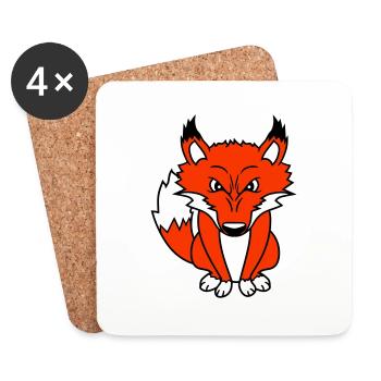 Renard, Mauvais œil, Dangereux, Renard roux, Animal sauvage - Dessous de verre (lot de 4) - blanc - Devant
