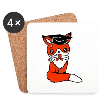 Fox High School Graduation Certificats de fin d’études Chapeau de collège - Dessous de verre (lot de 4) - blanc - Devant