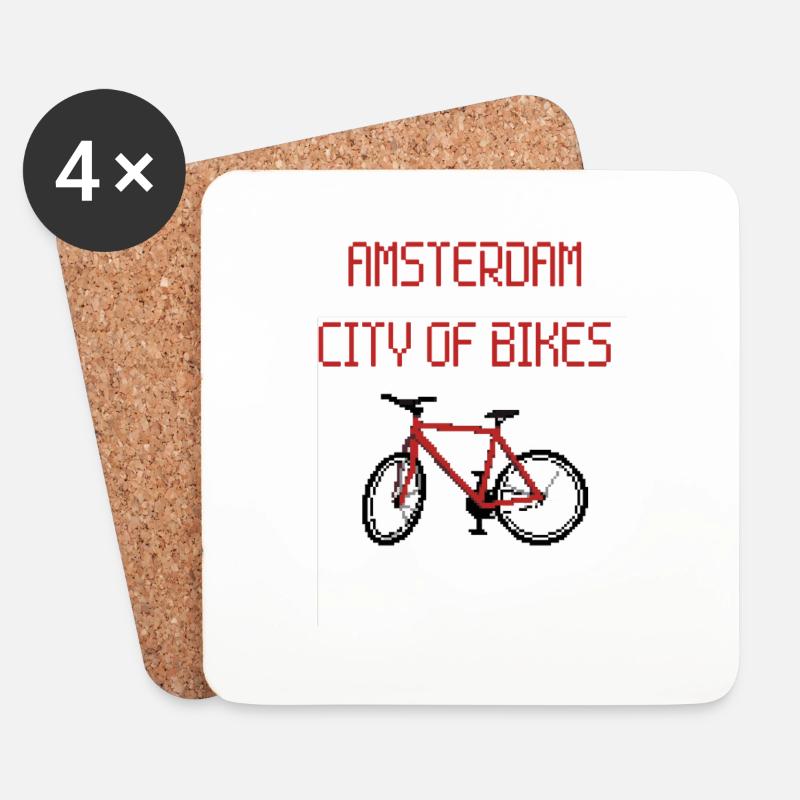 Amsterdam Fahrrad - Pixel Rot - Untersetzer (4er-Set) - Weiß