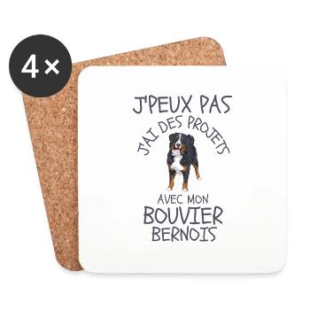 Jai projets avec mon bouvier bernois chien de race - Dessous de verre (lot de 4) - blanc - Devant