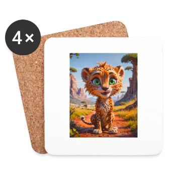 super süße afrikanische Tiere – Gepard - Untersetzer (4er-Set) - Weiß - Vorne