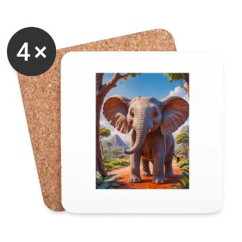 Animaux africains super mignons – éléphant - Dessous de verre (lot de 4) - blanc - Devant